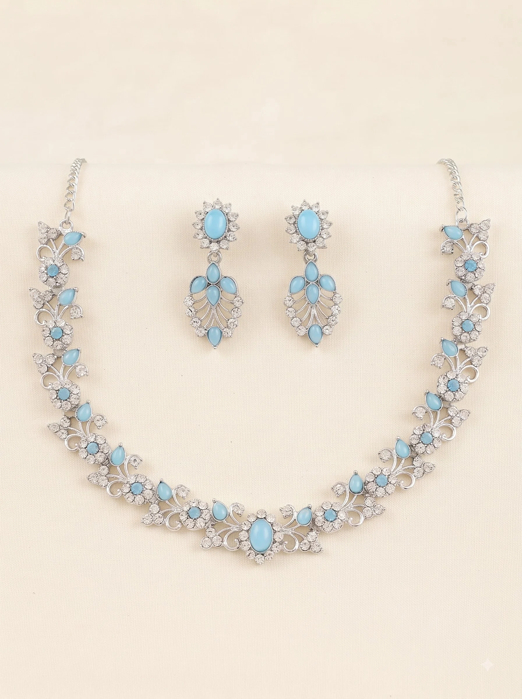 Blue Silver Necklace Set