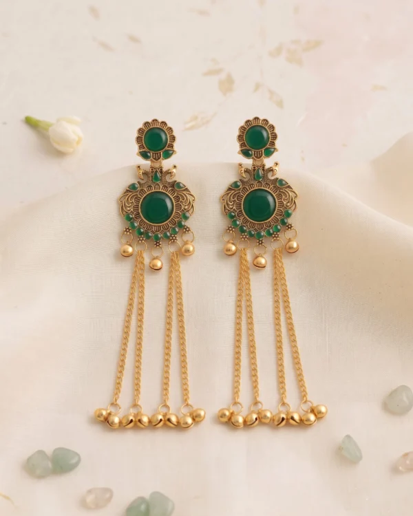 Emerald Peacock Tassel Earrings