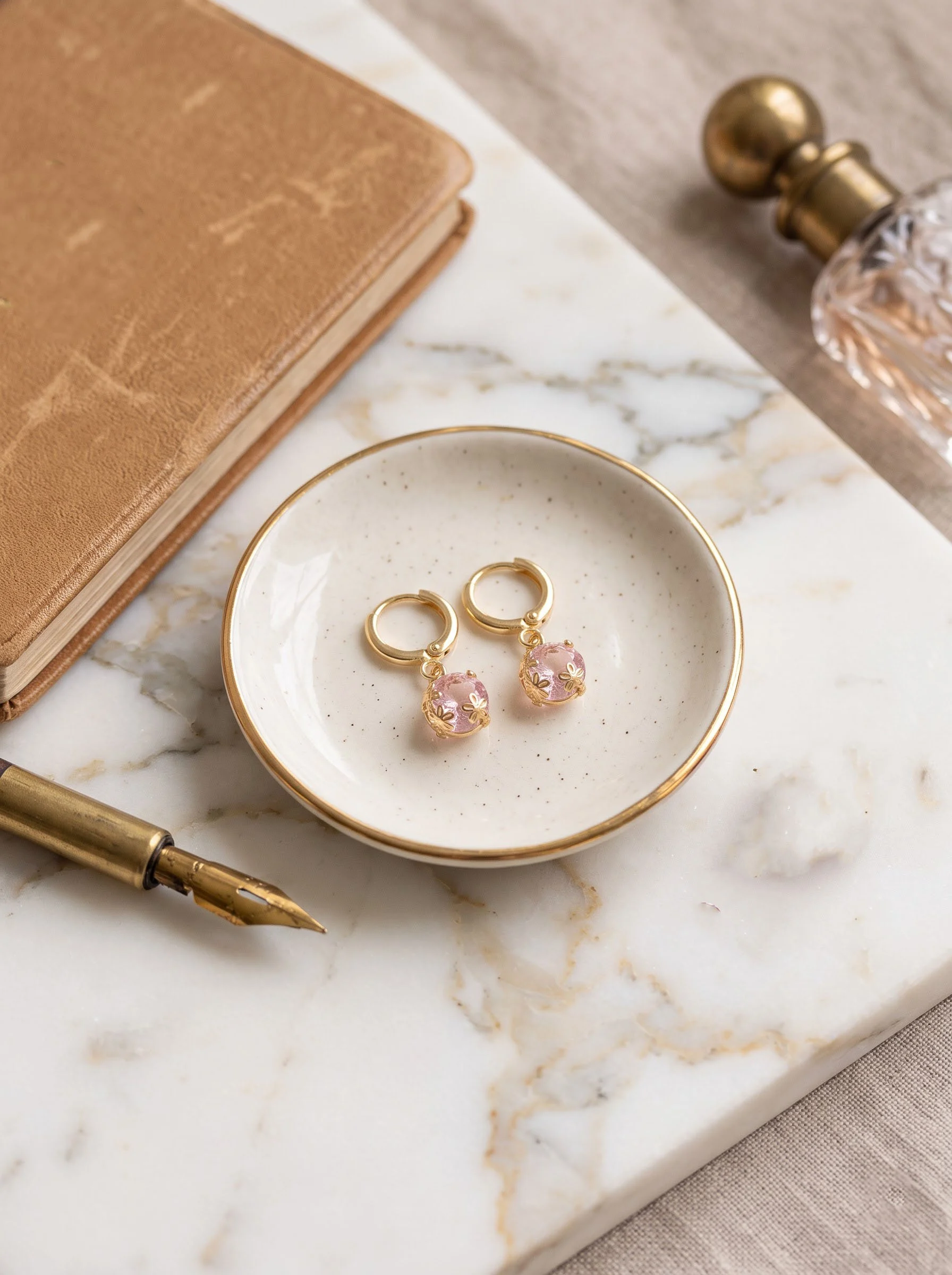 Golden Pink Crystal Earrings - Image 4