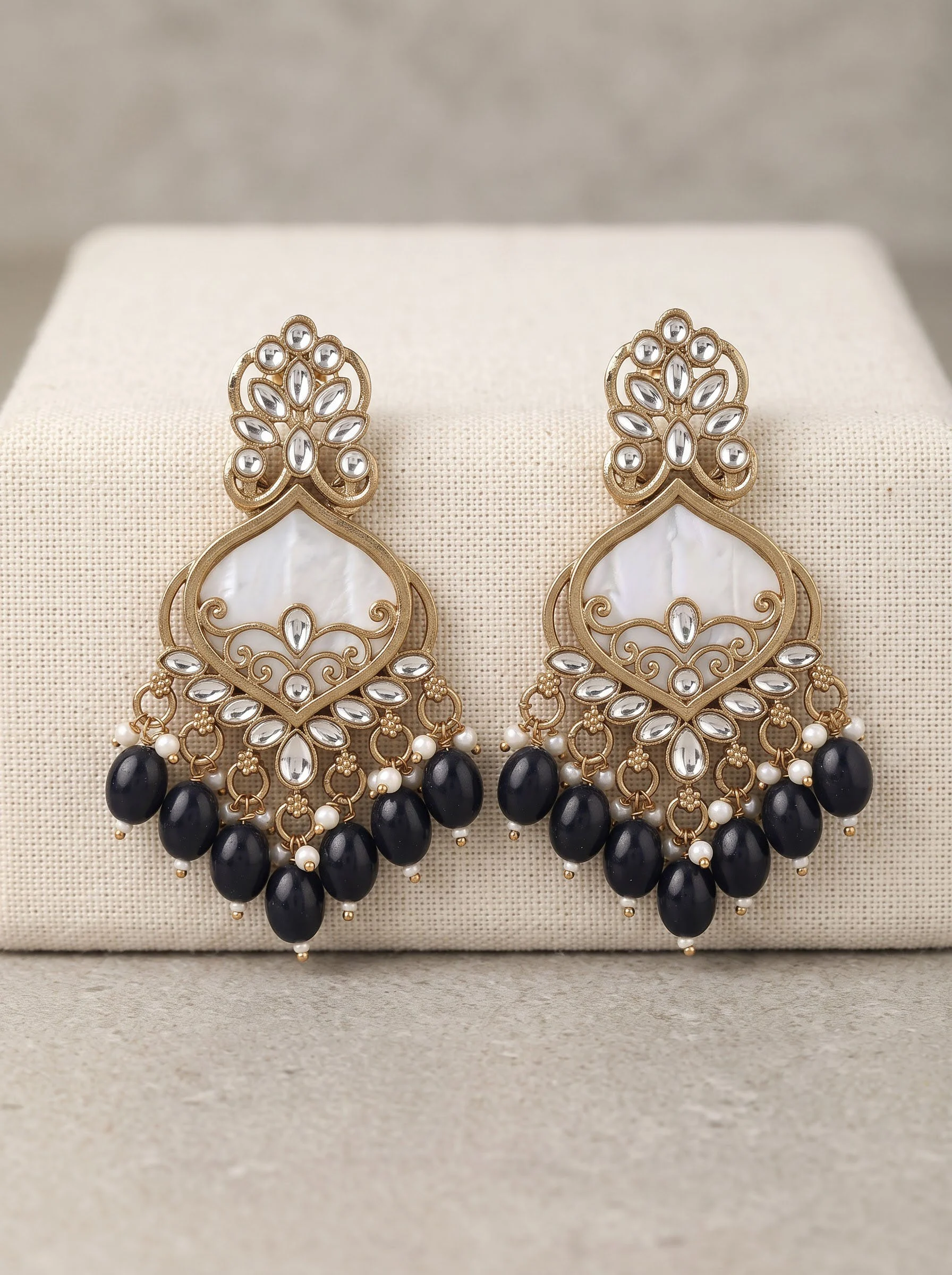 Black Kundan Dangler Earrings - Image 4