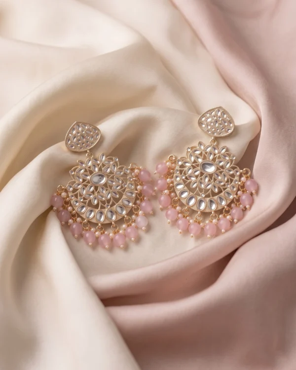 Pink Bead Gold Plated Earrings