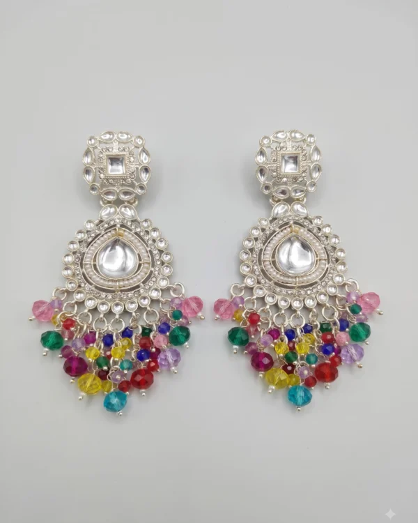 Multi Silver Kundan Dangler Earrings
