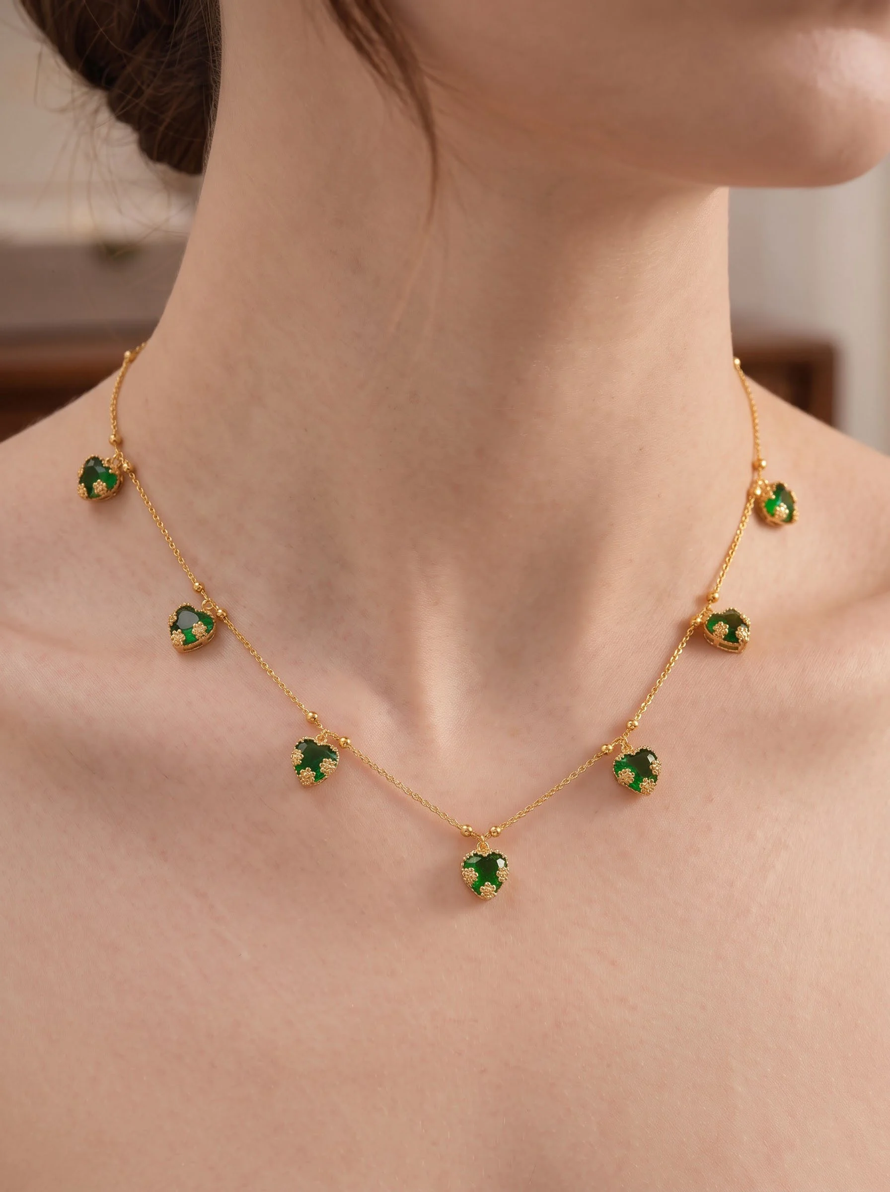 Gold Green Heart Necklace - Image 2