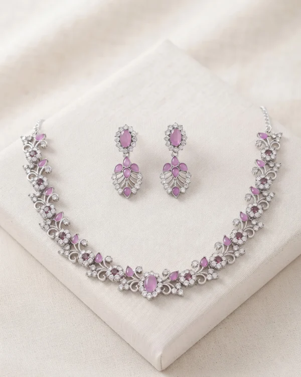 Pink Silver Necklace Set