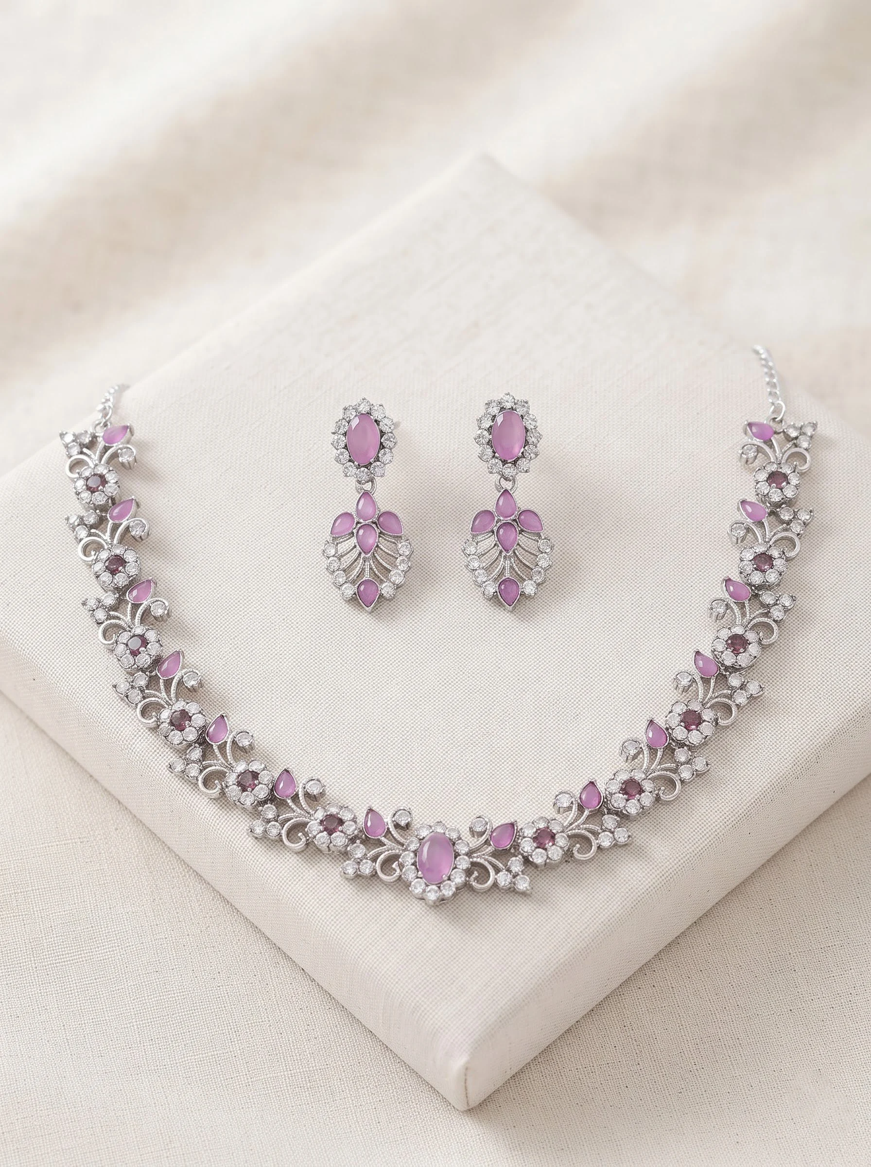 Pink Silver Necklace Set
