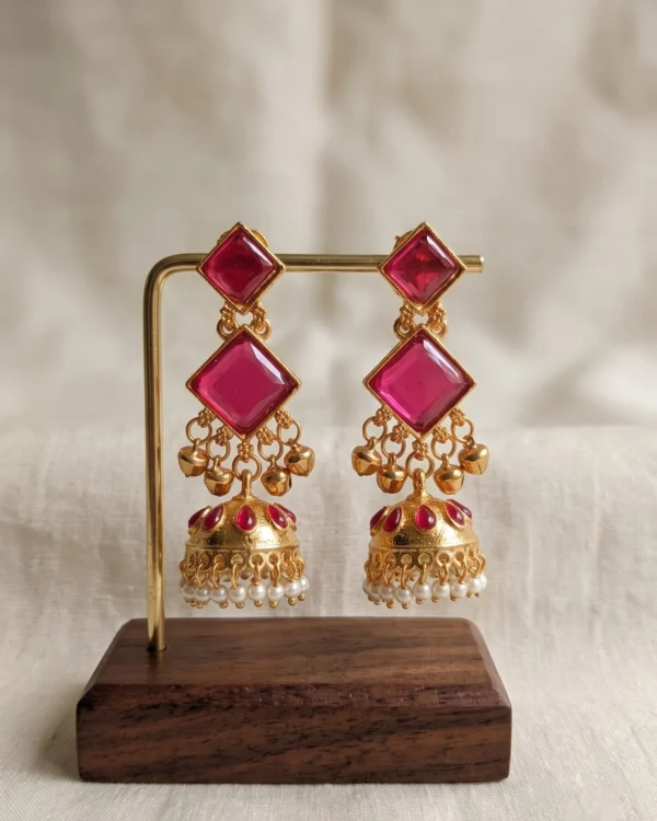 Geometric Maroon Stone Jhumka