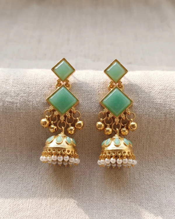 Geometric Mint Stone Jhumka