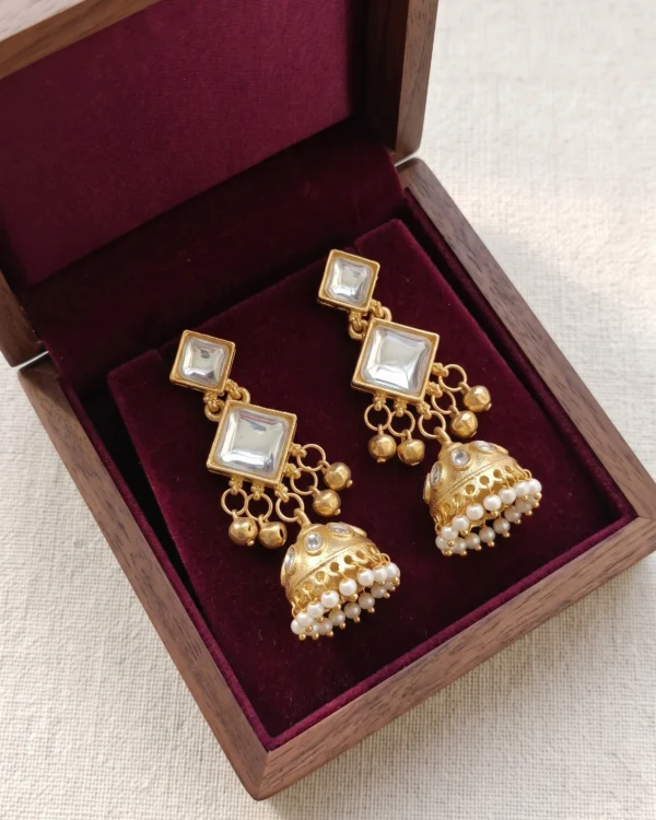 Geometric White Stone Jhumka