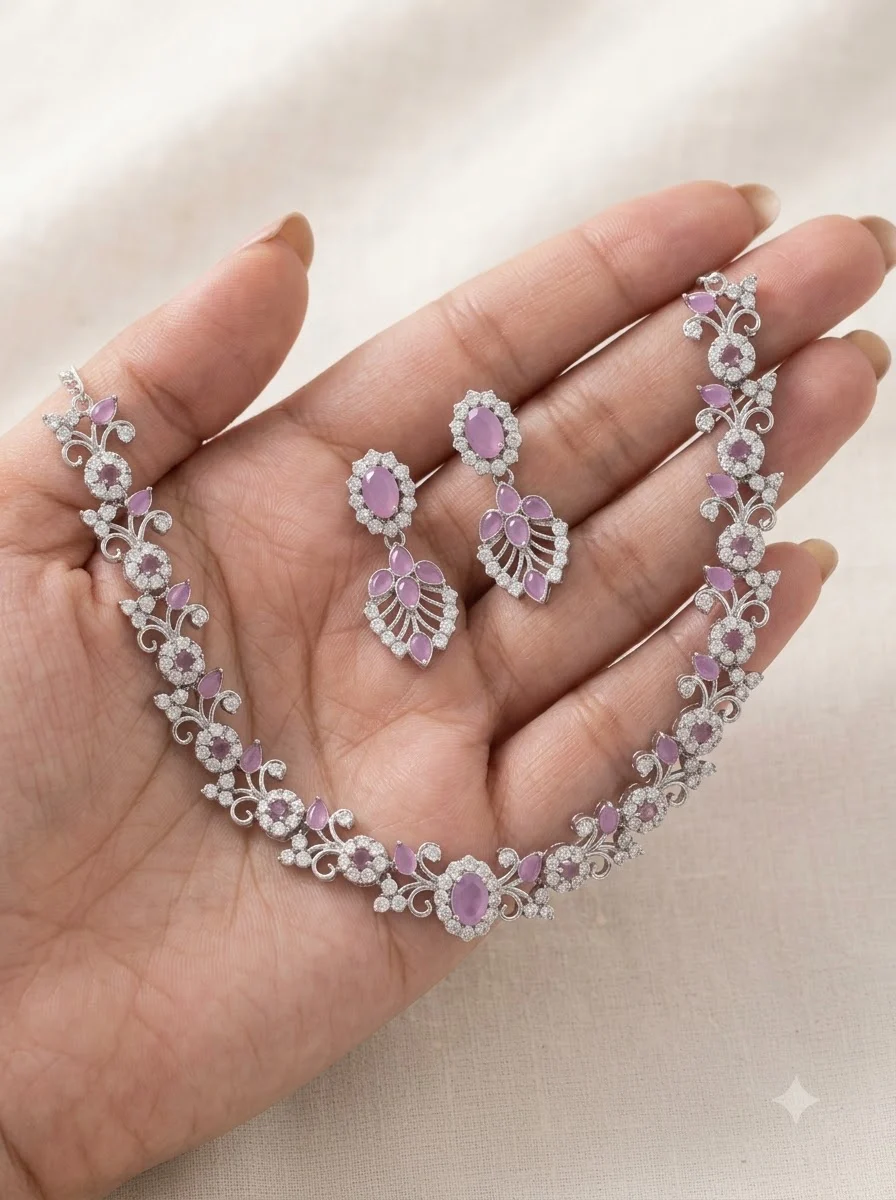 Pink Silver Necklace Set - Image 5