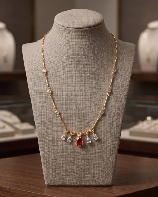 Ruby Teardrop Gold Station Necklace