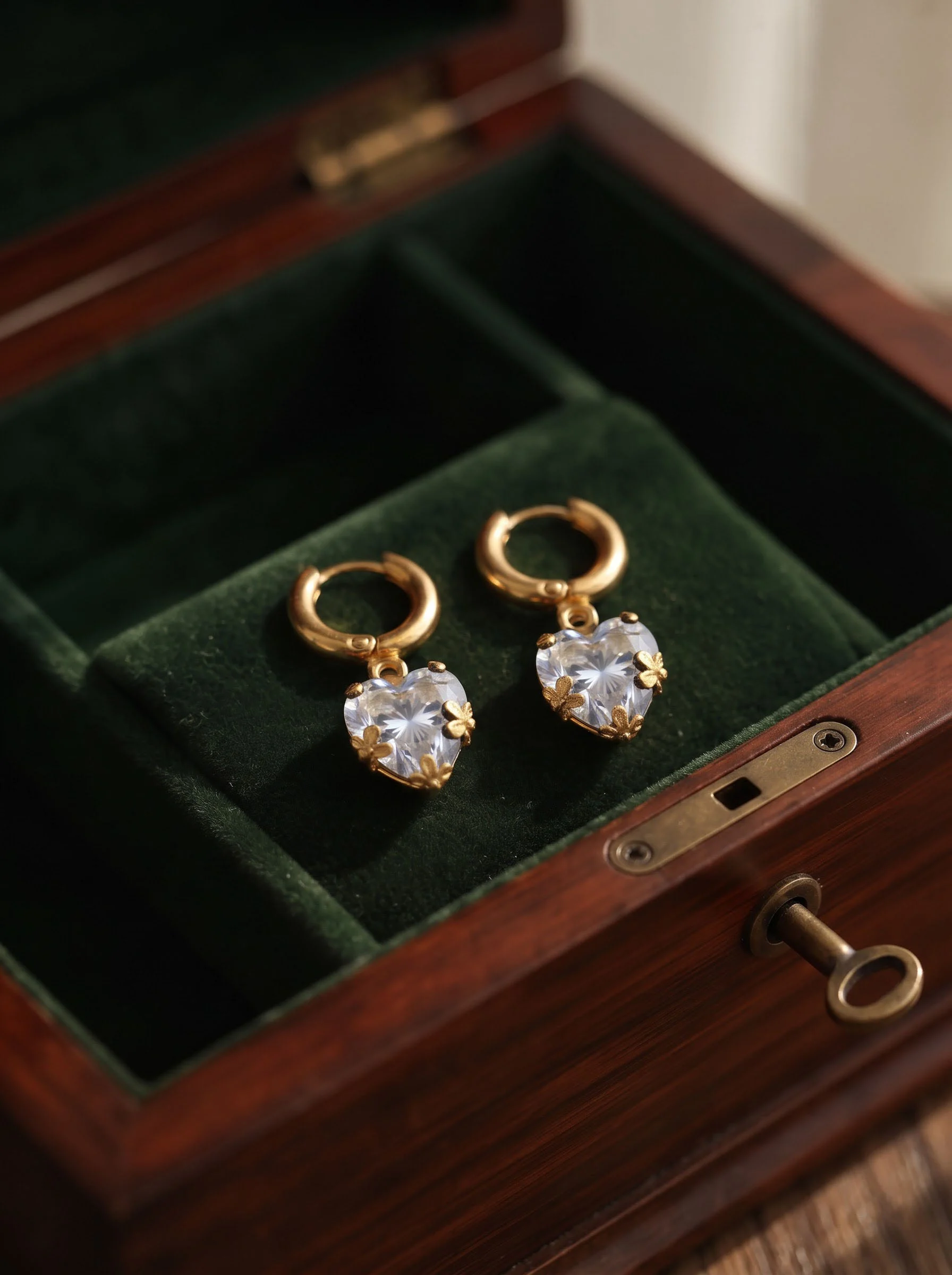 Golden White Heart Earrings(Chelvi-white) - Image 4