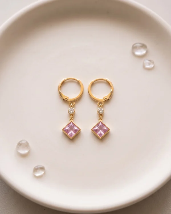 Pink Stone Gold Drop Earrings