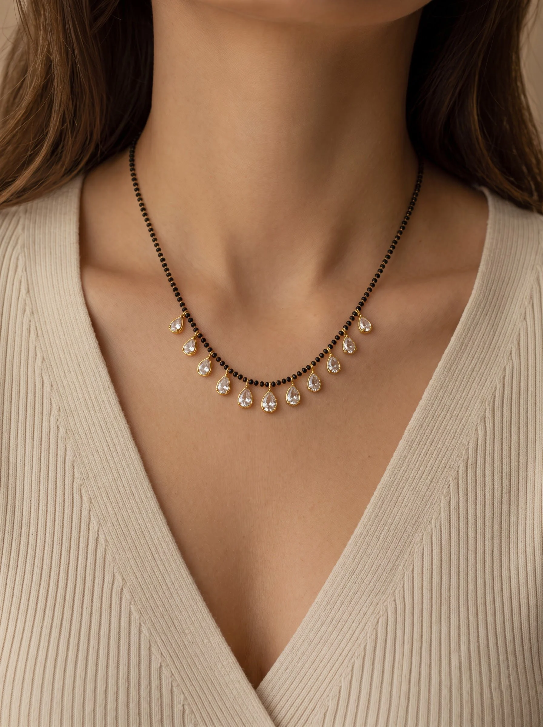 Pearl Drop Black Beads Mangalsutra - Image 4