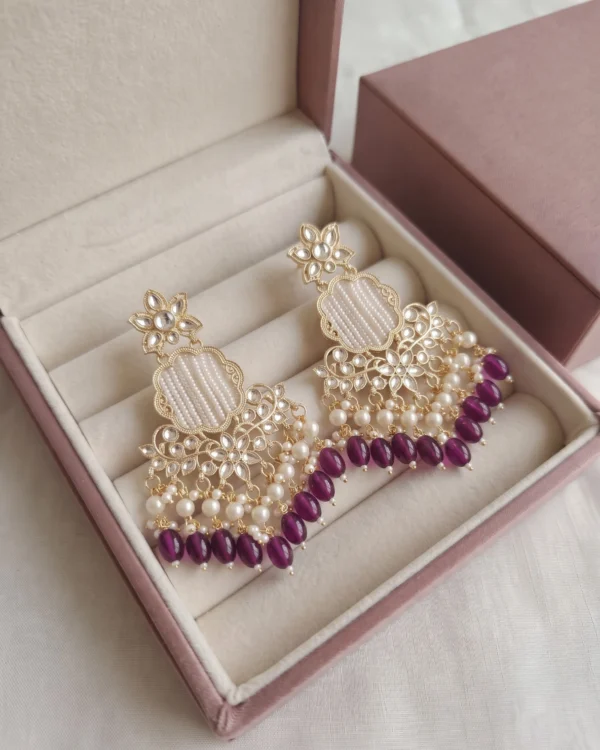 Purple Kundan Dangler Earrings