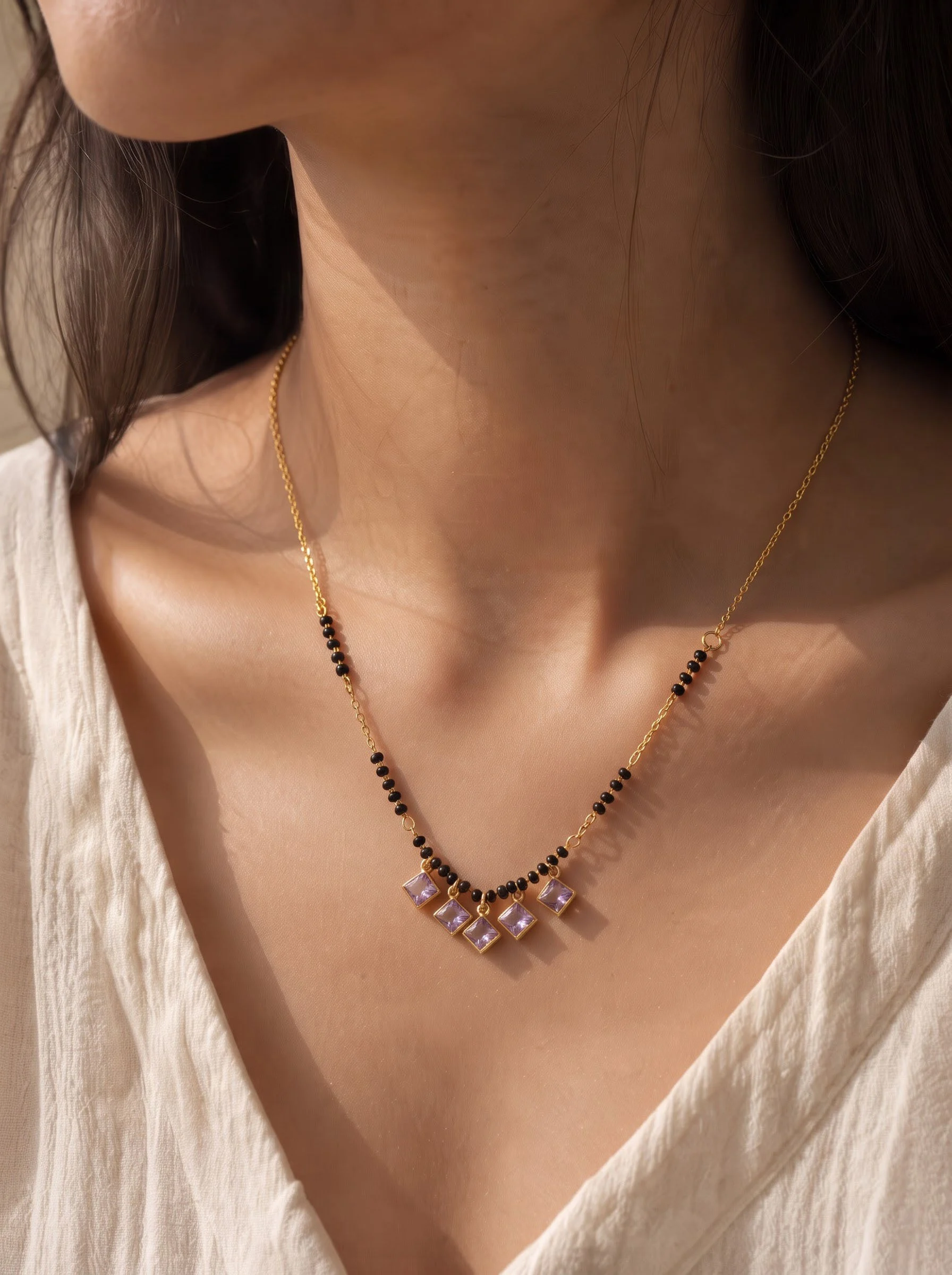 Gold Purple Stone Mangalsutra - Image 4