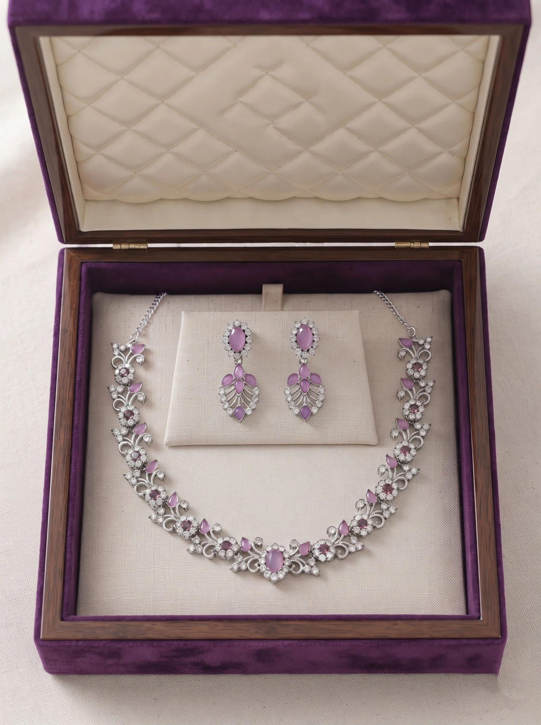 Pink Silver Necklace Set - Image 3