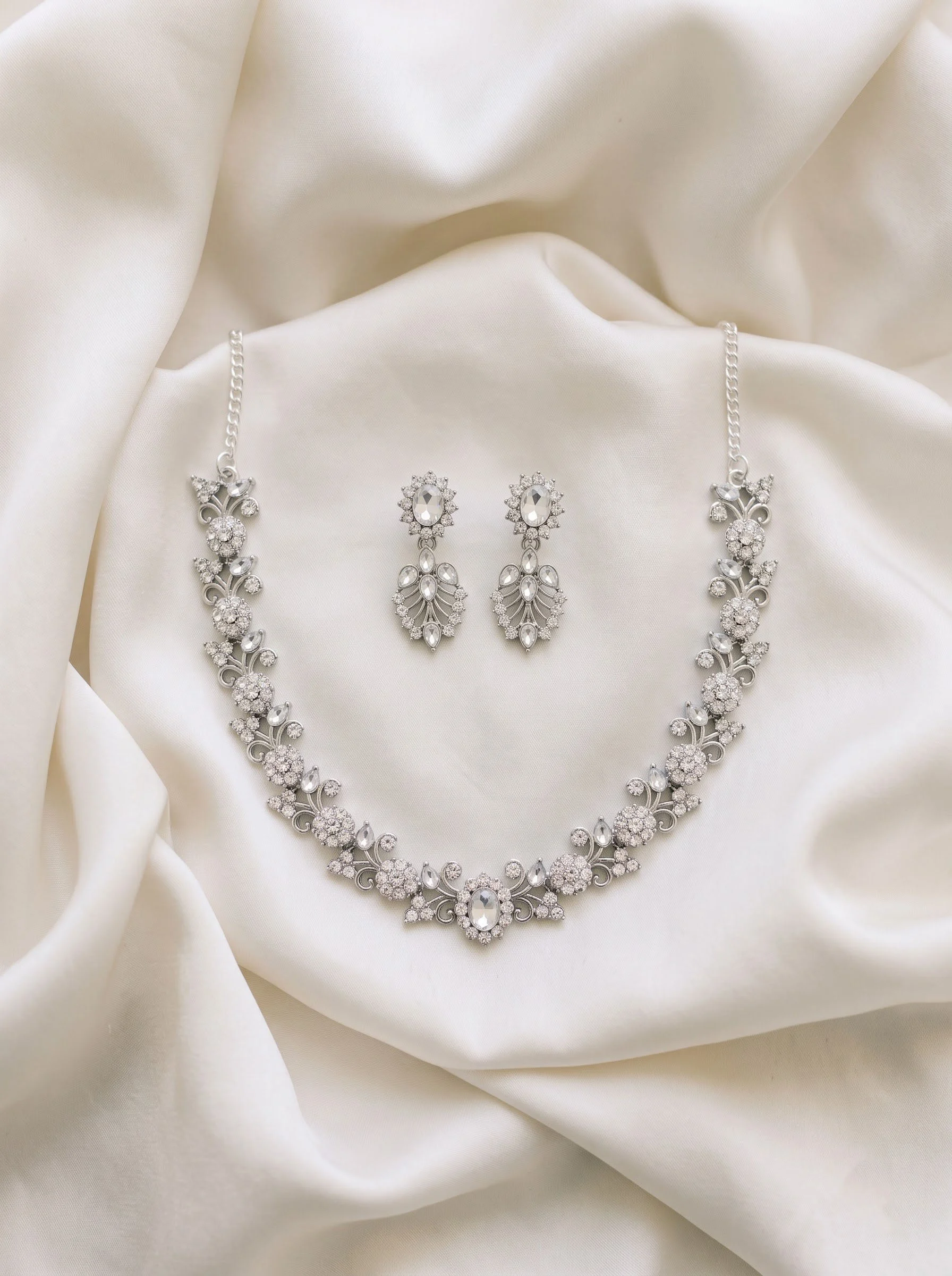 Silver Diamond Necklace Set - Image 3