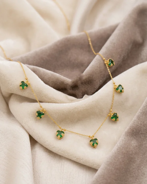 Gold Green Heart Necklace