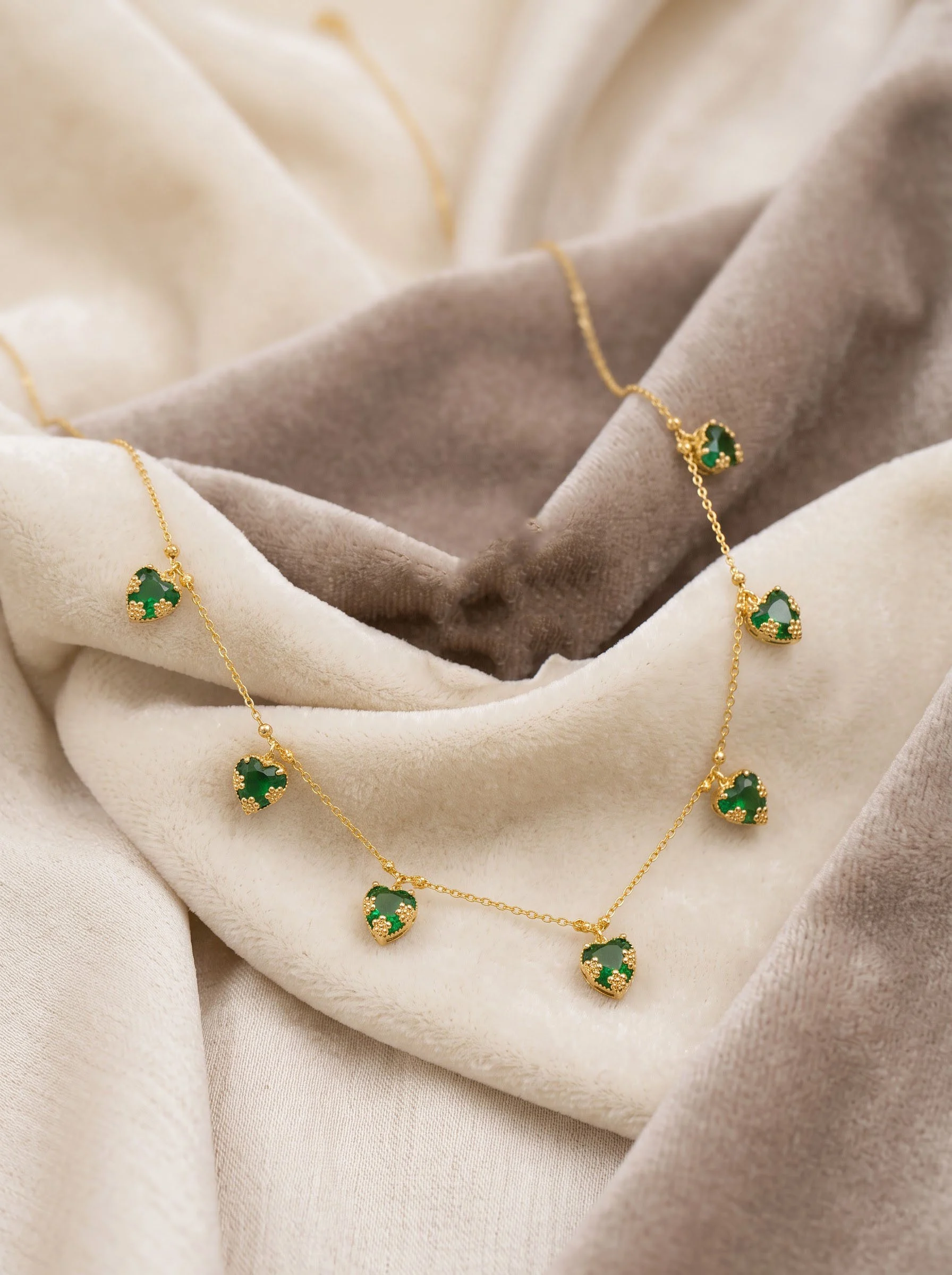 Gold Green Heart Necklace