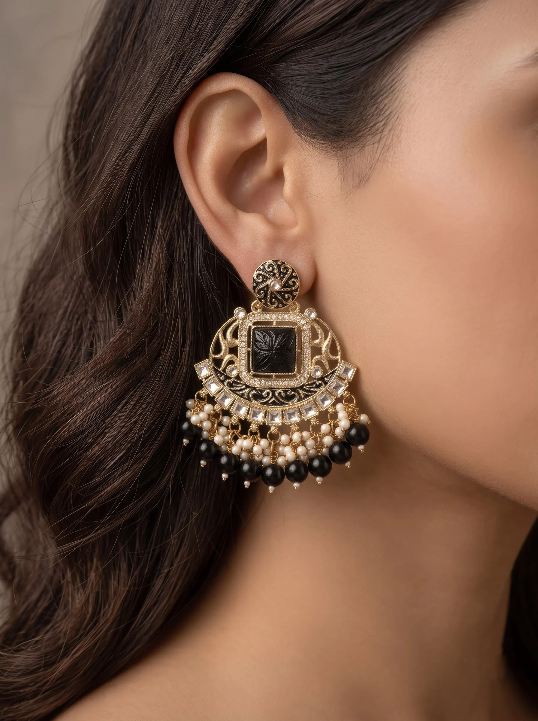 Black Pearl Fringe Earrings - Image 4