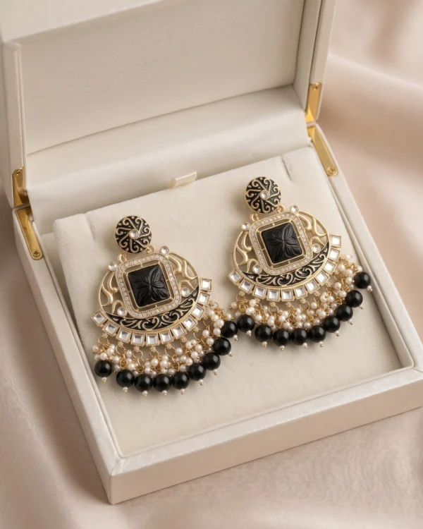 Black Pearl Fringe Earrings