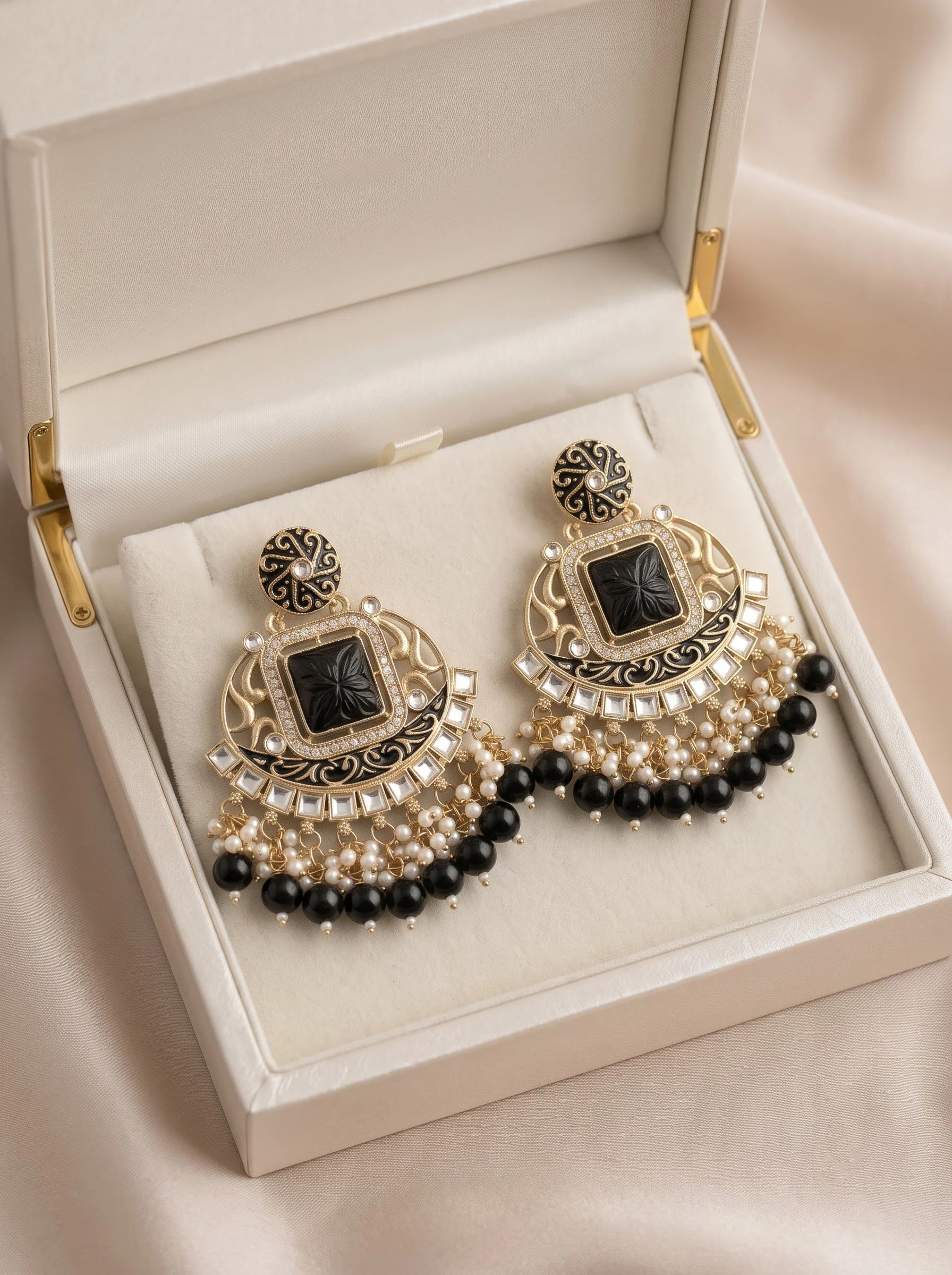 Black Pearl Fringe Earrings
