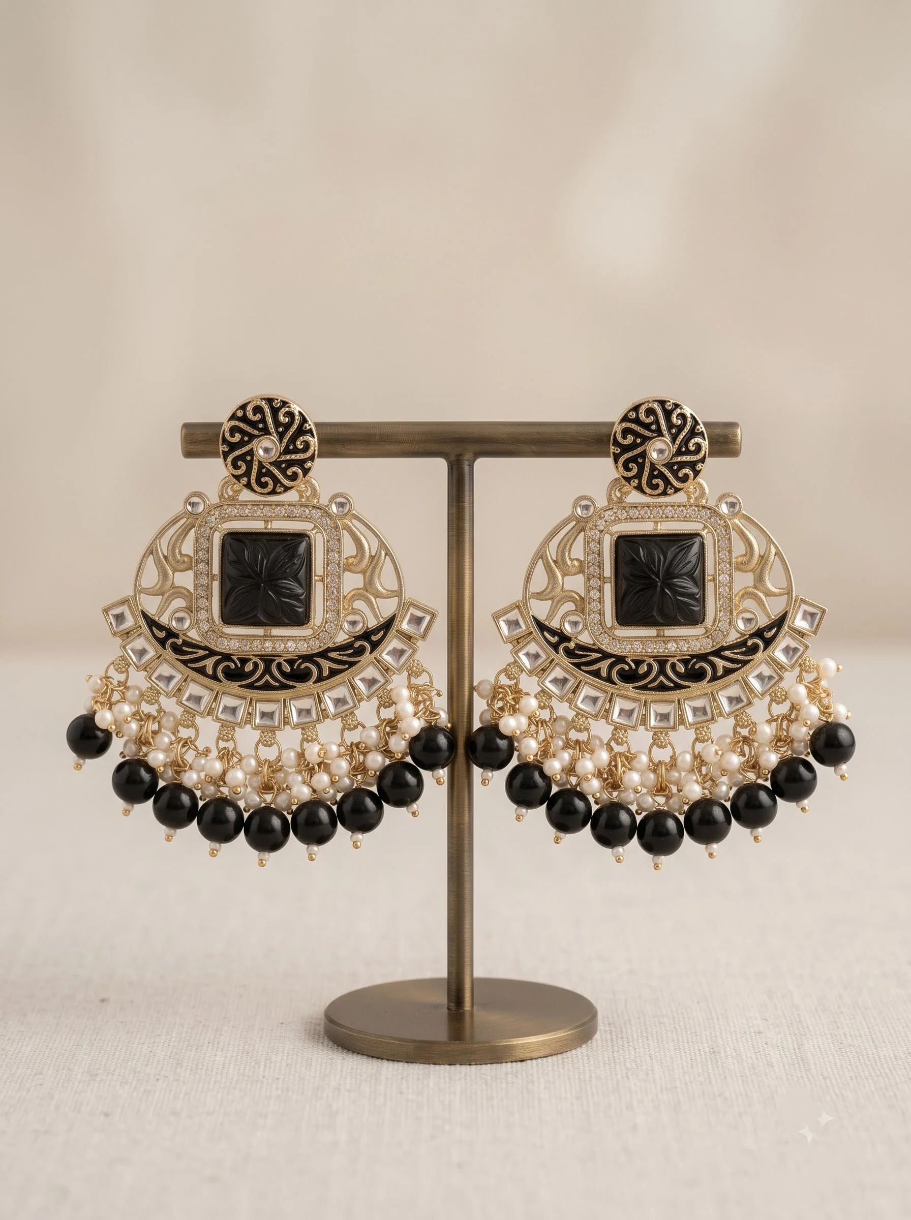 Black Pearl Fringe Earrings - Image 3