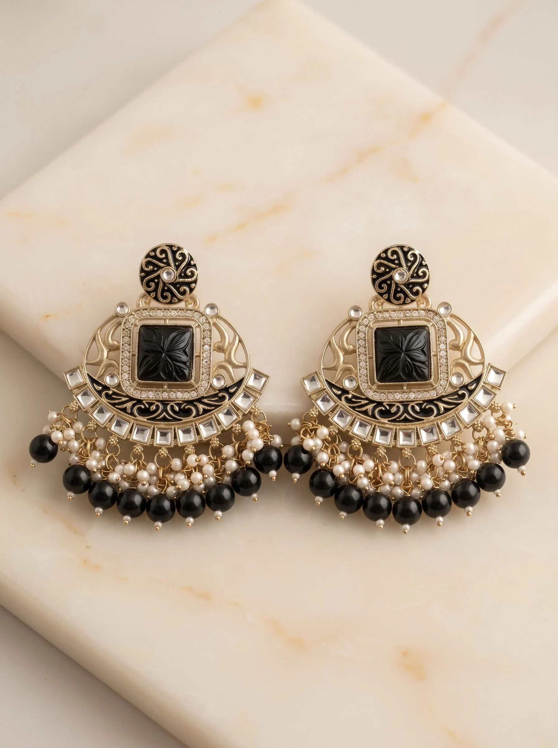Black Pearl Fringe Earrings - Image 2