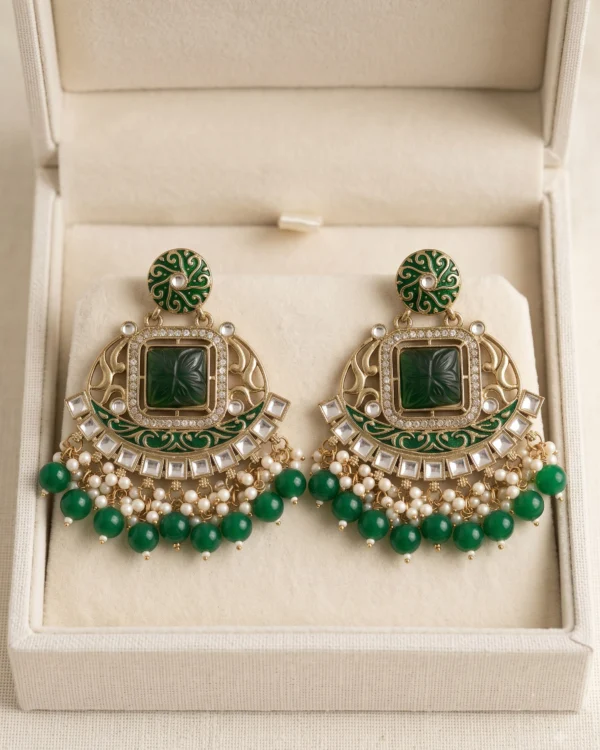 Green Pearl Chandbali Earrings