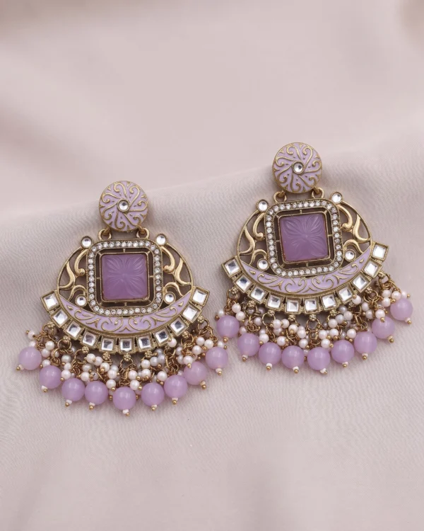 Lavender Pearl Chandbali Earrings