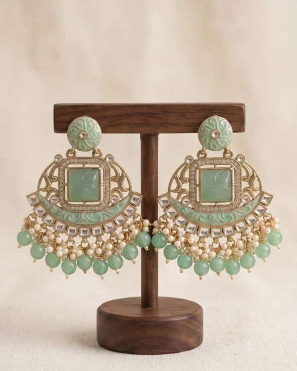 Sea Green Pearl Chandbali Earrings