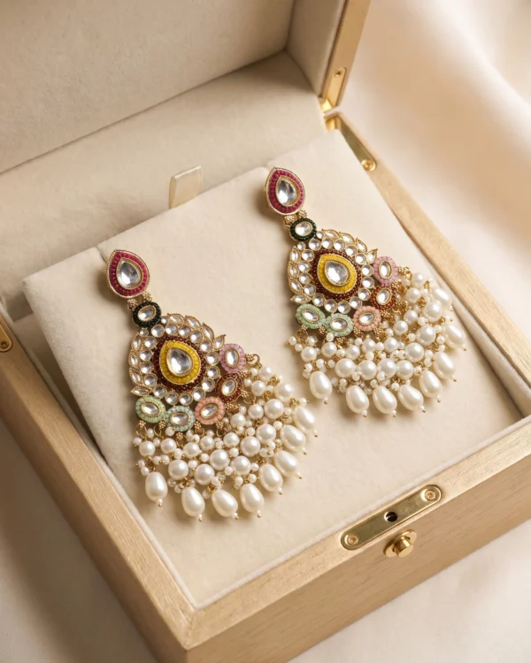 Ethnic Pearl Kundan Drops