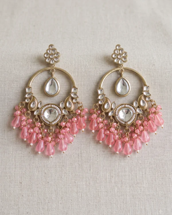 Pink Kundan Chandbali Earrings