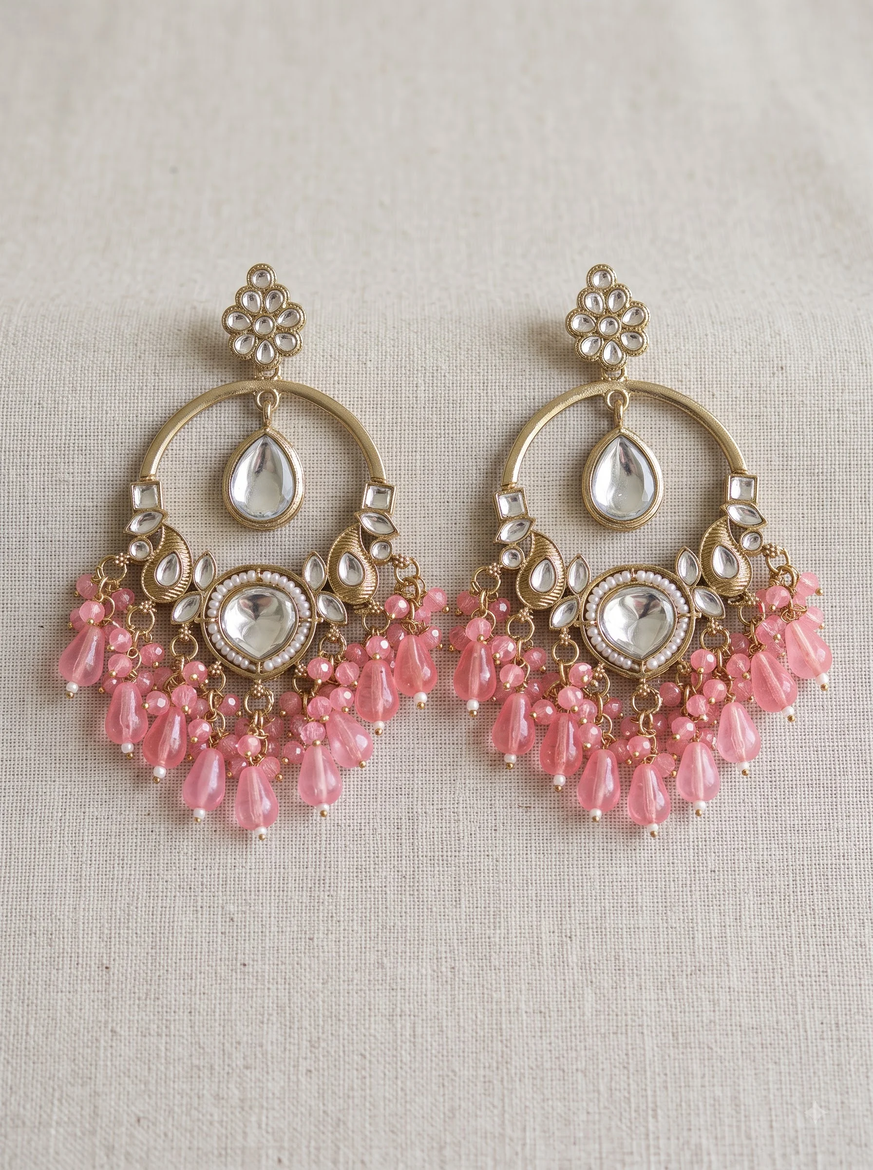 Pink Kundan Chandbali Earrings