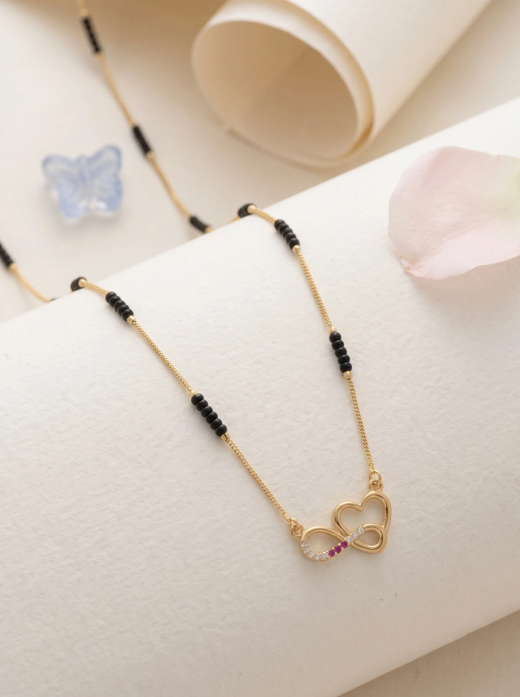 Heart Infinity Black Bead Necklace - Image 2