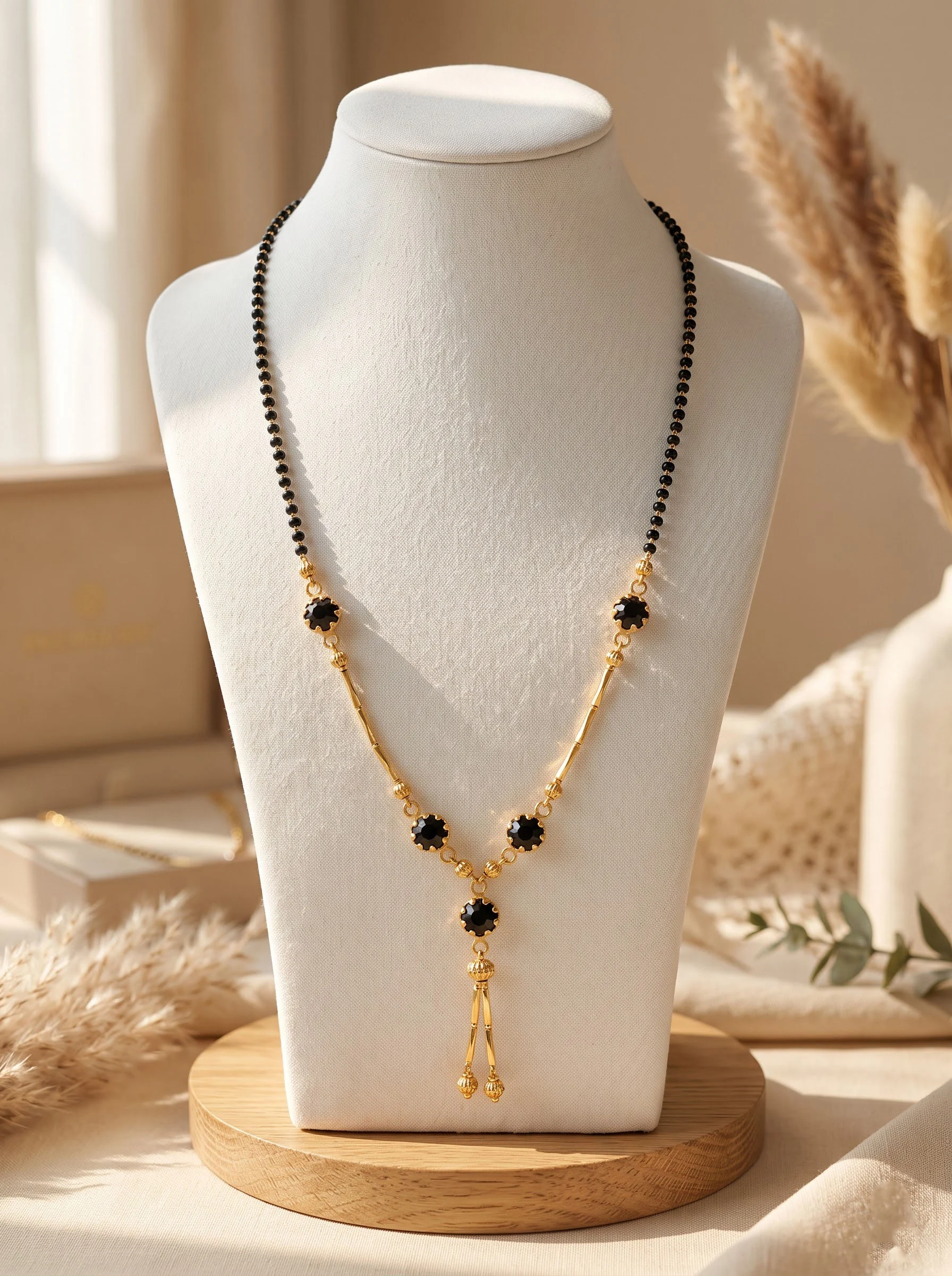 Gold Black Flower Mangalsutra