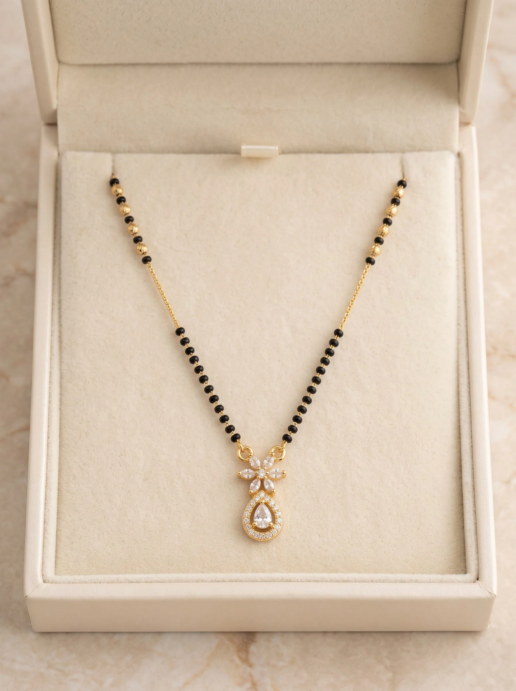 Floral Teardrop Diamond Gold Mangalsutra