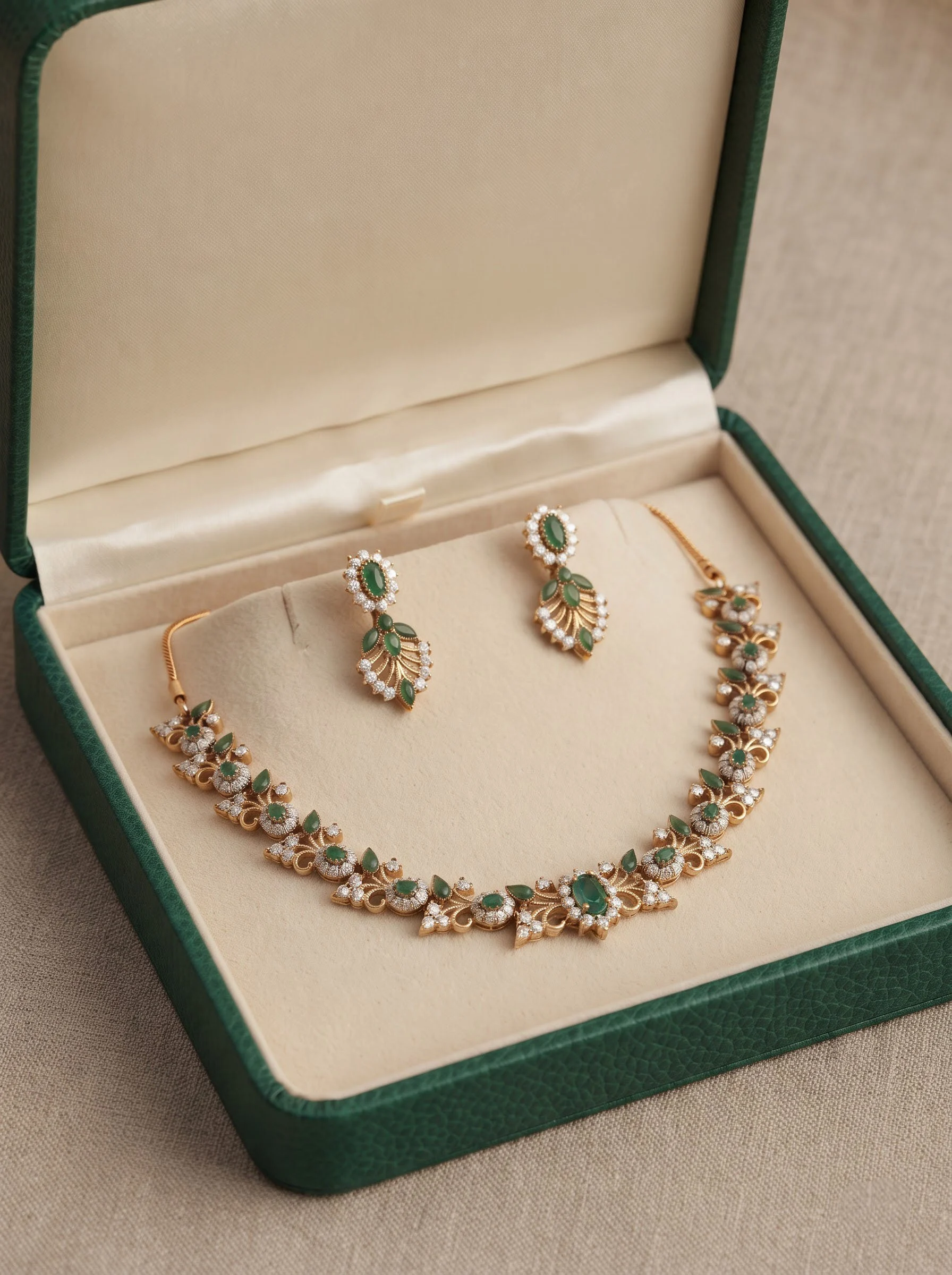 Gold Emerald Pearl Set