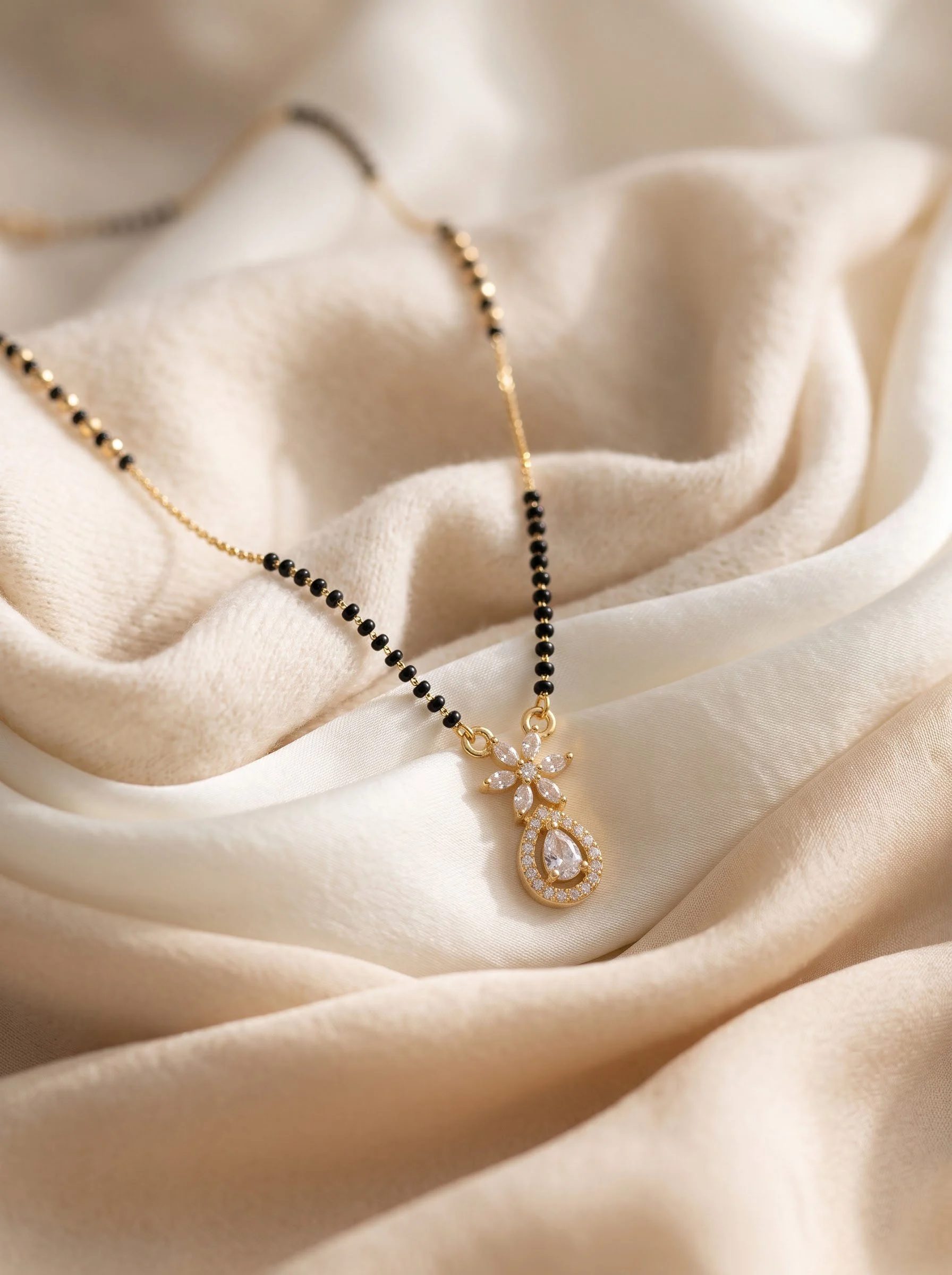 Floral Teardrop Diamond Gold Mangalsutra - Image 4
