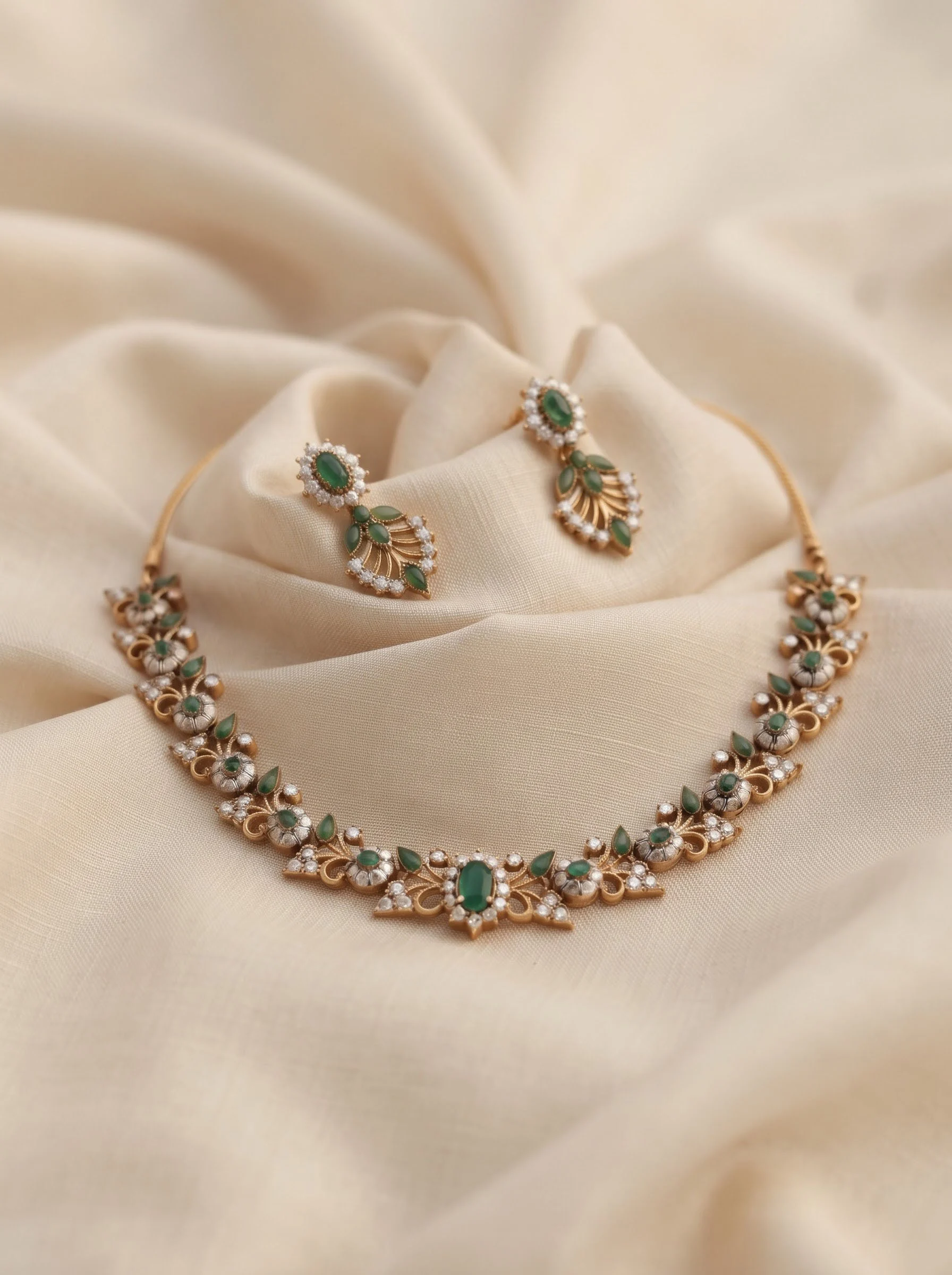 Gold Emerald Pearl Set - Image 4