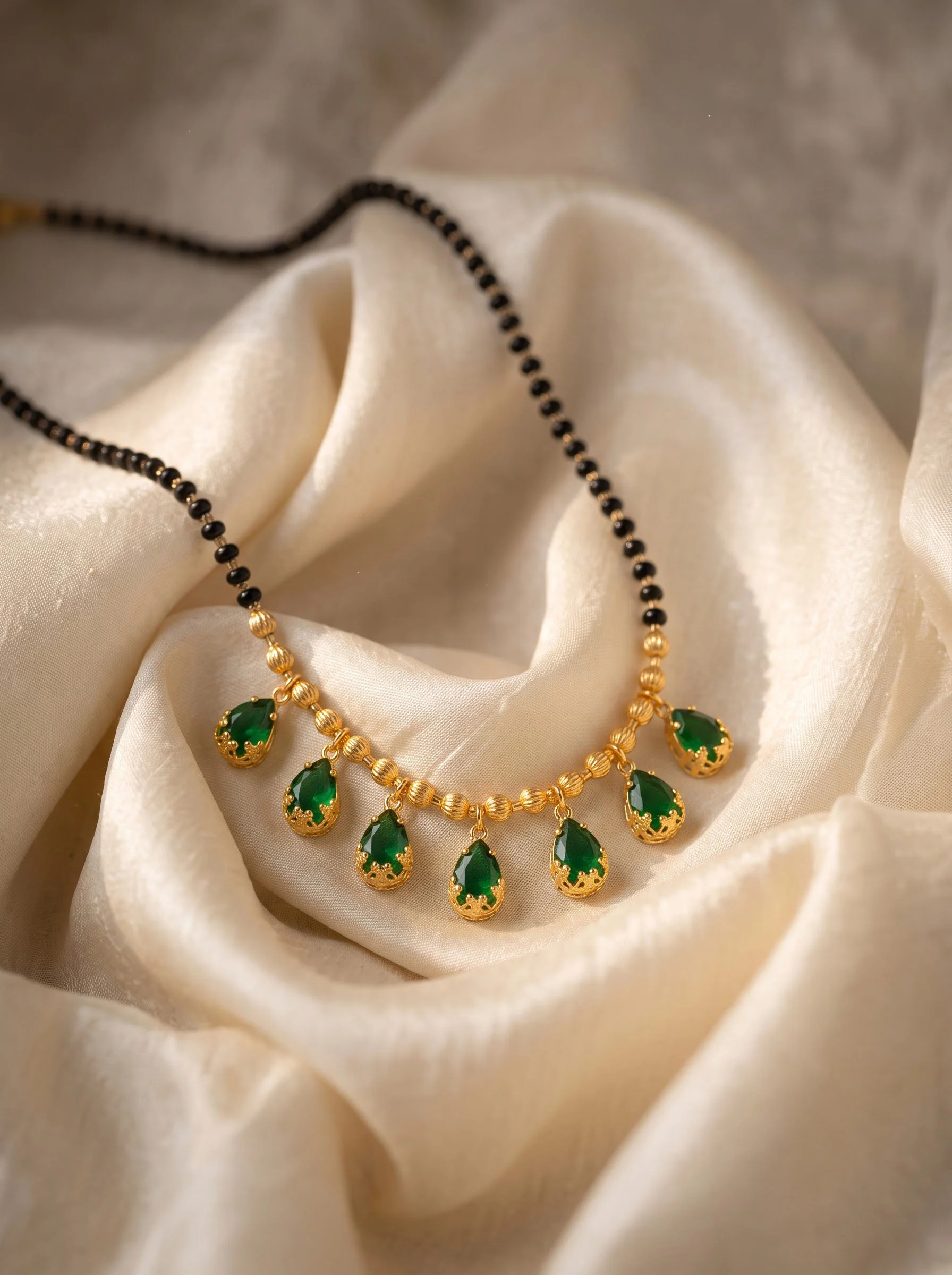 Green Stone Black Beads Mangalsutra - Image 3
