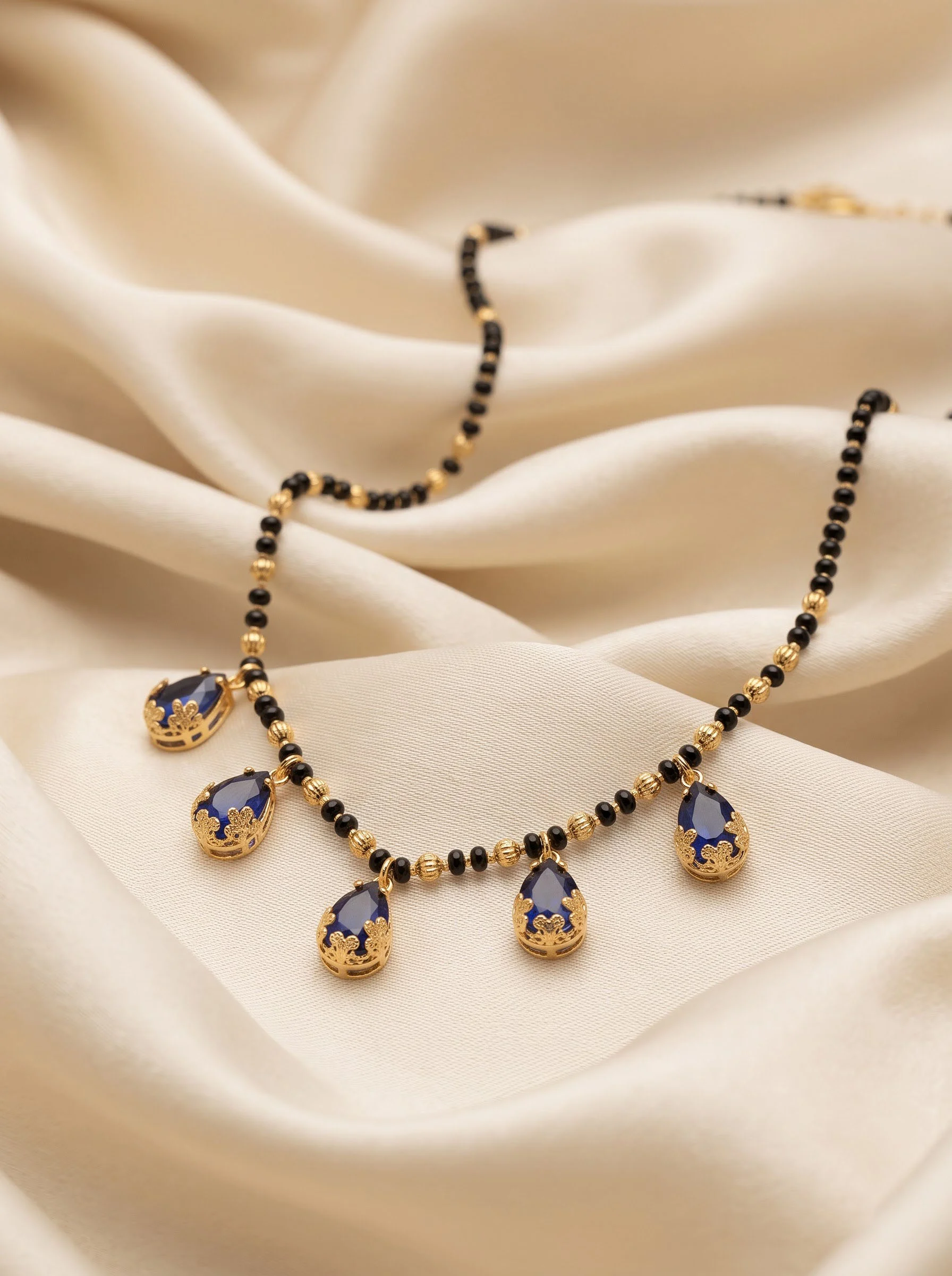 Blue Stone Black Beads Mangalsutra - Image 4