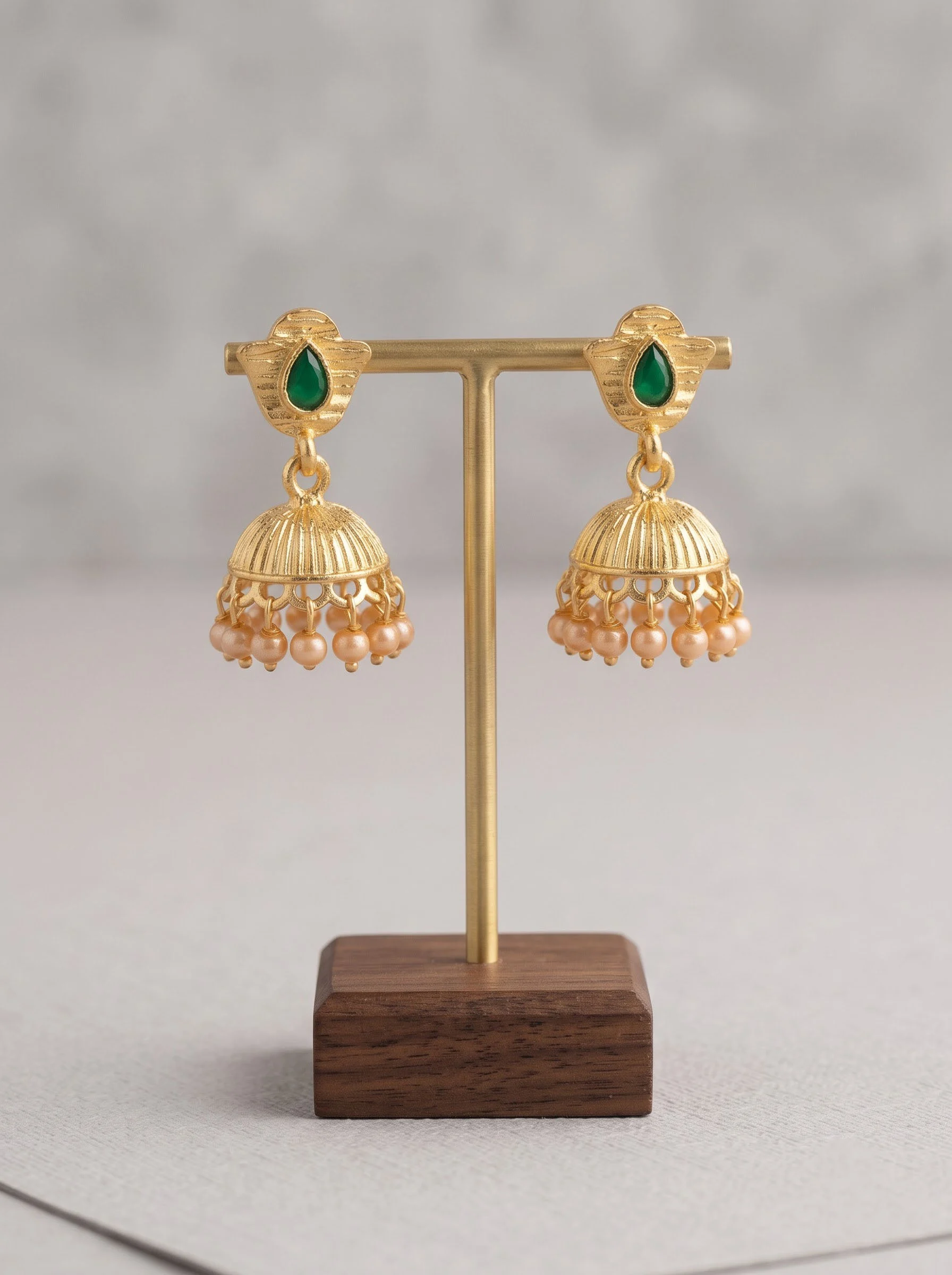 Green Pearl Jhumka Earrings - Image 5
