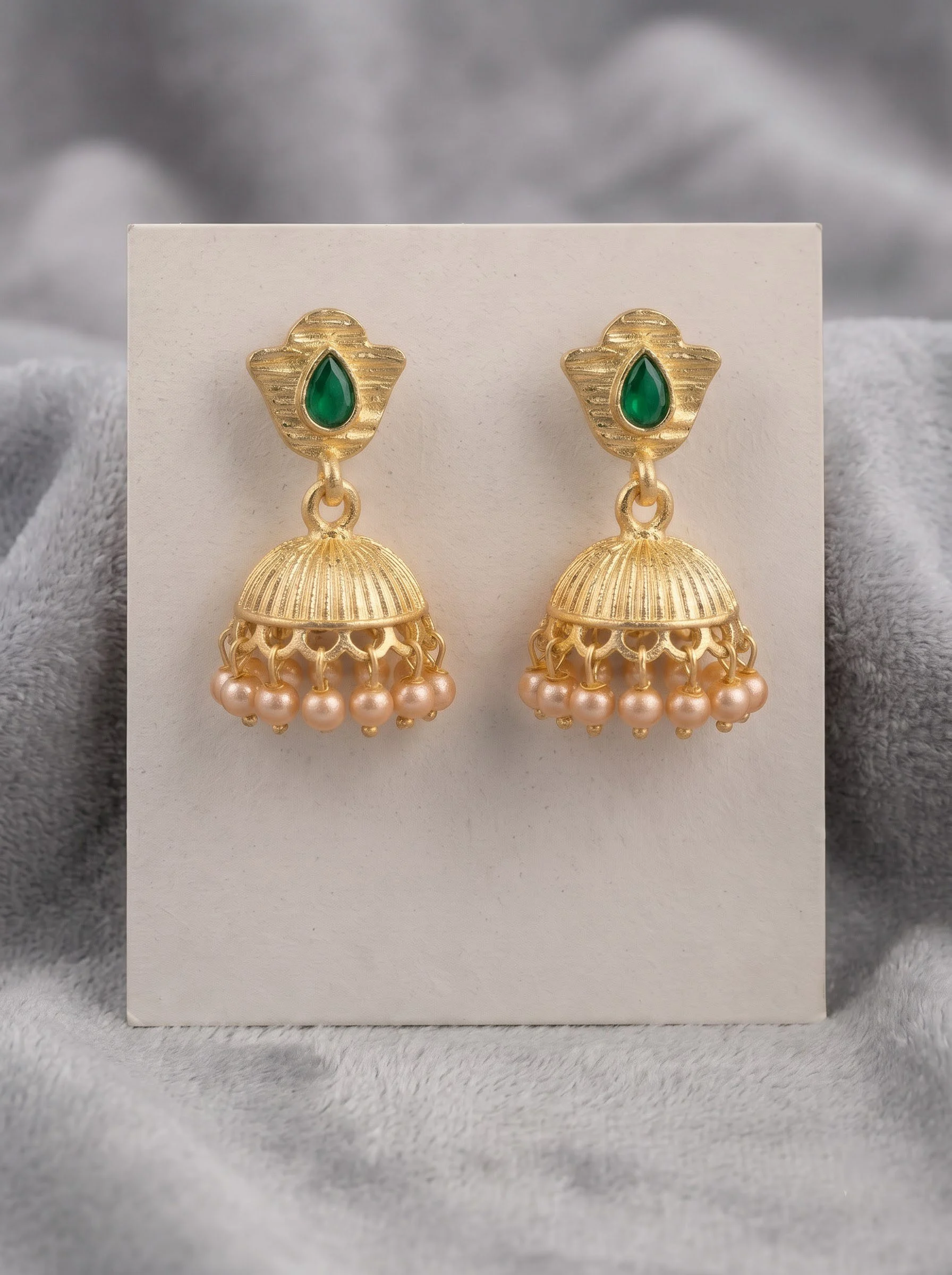 Green Pearl Jhumka Earrings - Image 4