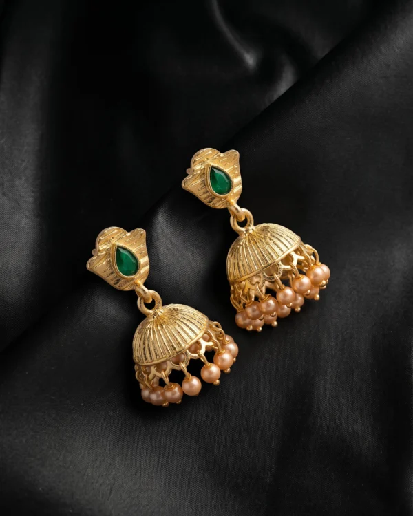 Green Pearl Jhumka Earrings