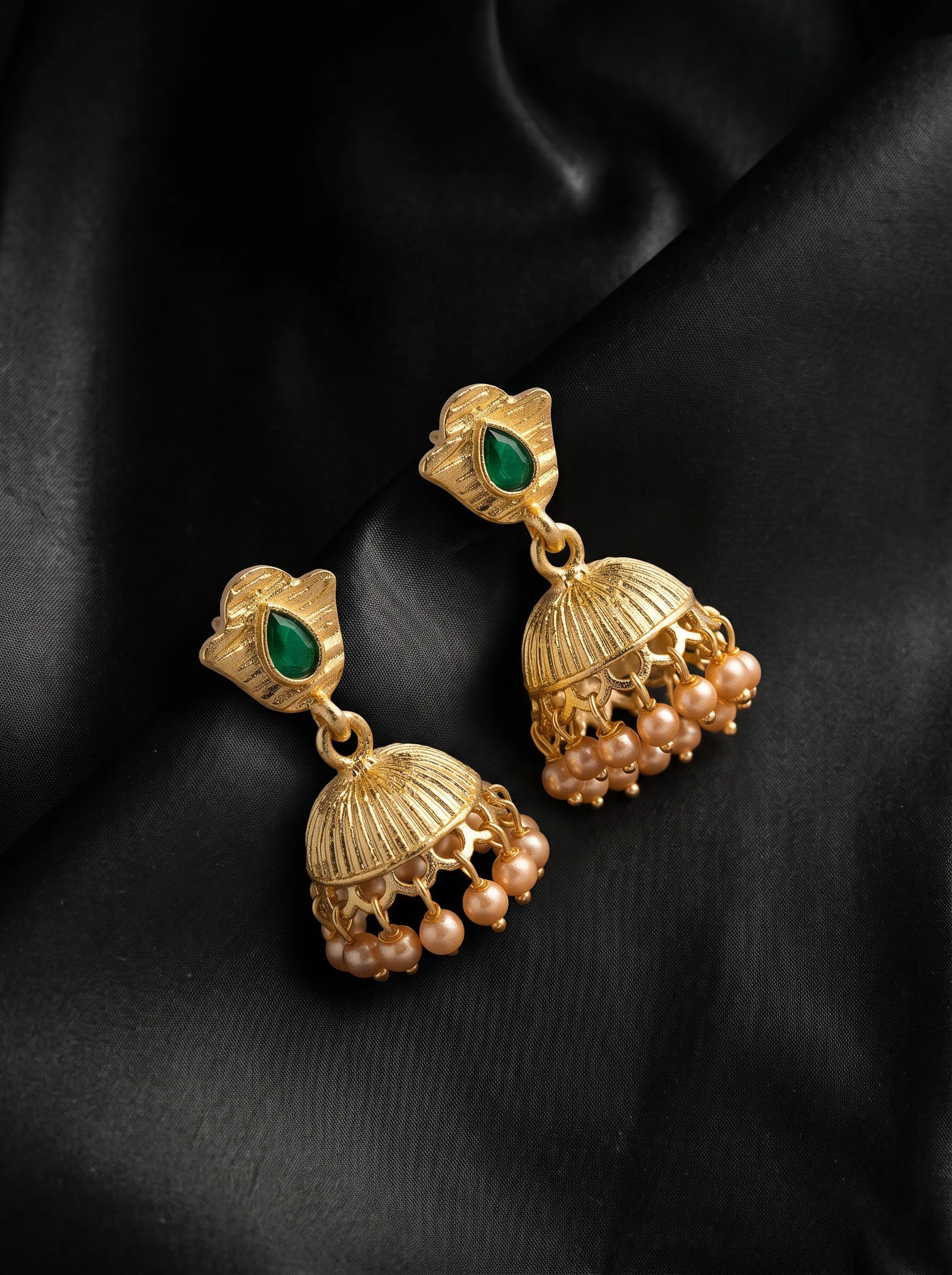 Green Pearl Jhumka Earrings