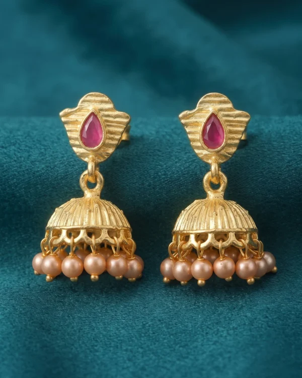 Ruby Pink Pearl Jhumka Earrings