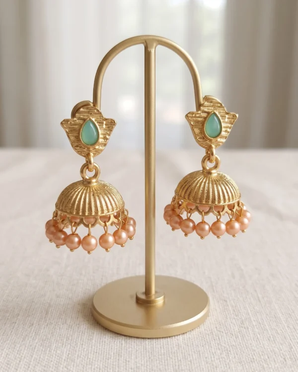 Sea Green Pearl Jhumka Earrings
