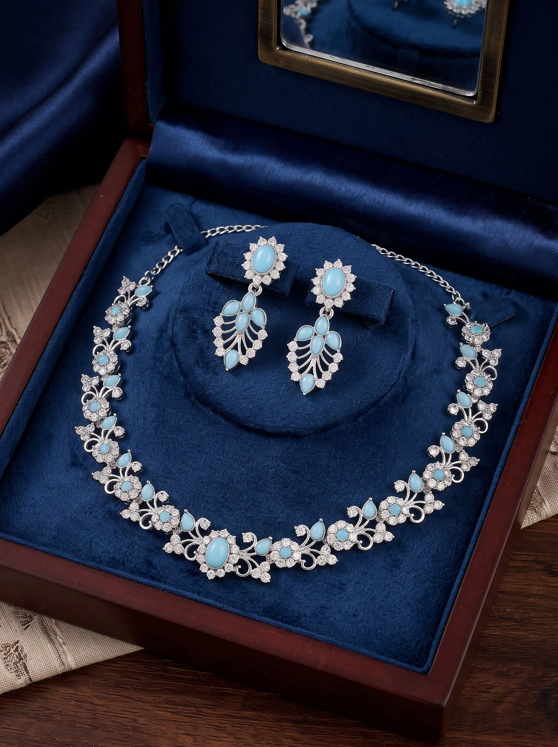 Light Blue Diamond Necklace Set - Image 4
