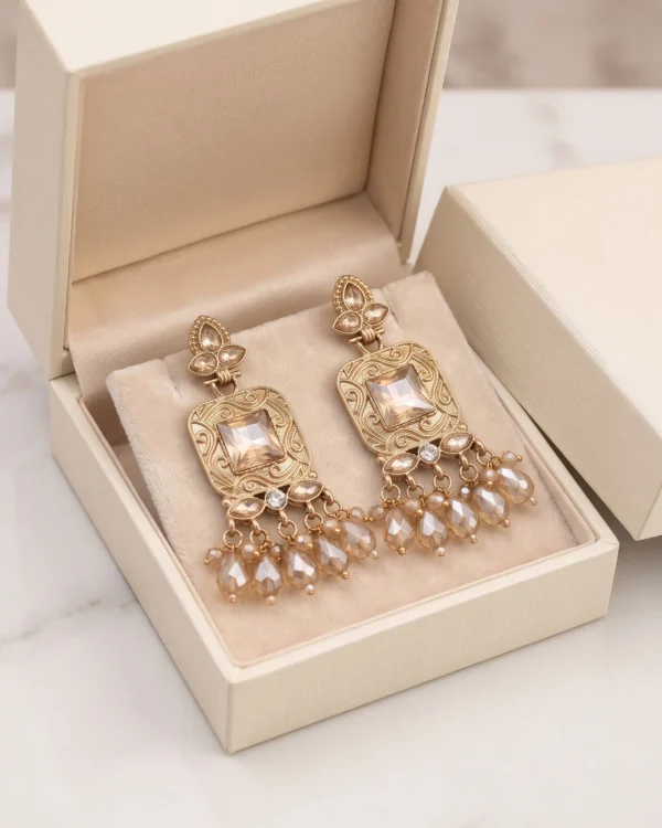 Peach Antique Gold Chandbali Earrings